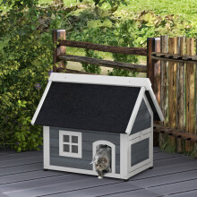 PawHut Outdoor Feral Cat House with Openable Asphalt Roof - Grey
