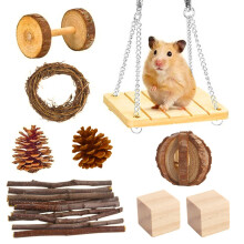 Hamster Tuggleksaker Set Smådjur Molarleksaker Tandvård Trätillbehör