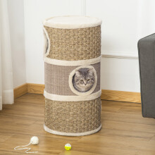 PawHut Cat Scratching Barrel Pet Furniture Sisal Plushfor Indoor Cats, Khaki