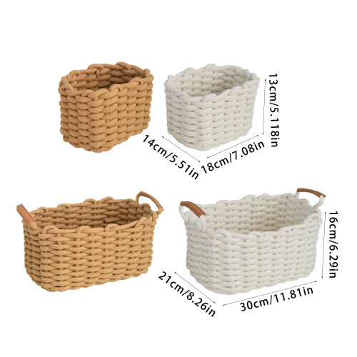 Cotton Rope Desktop Organizer Handwoven Basket for-Khaki large 1