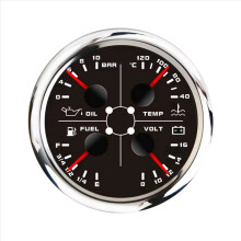 85mm 4-in-1 Multifunction Gauge with 0-190ohms/240-33ohms Level Gauge Water Temp Oil Press Voltmeter B