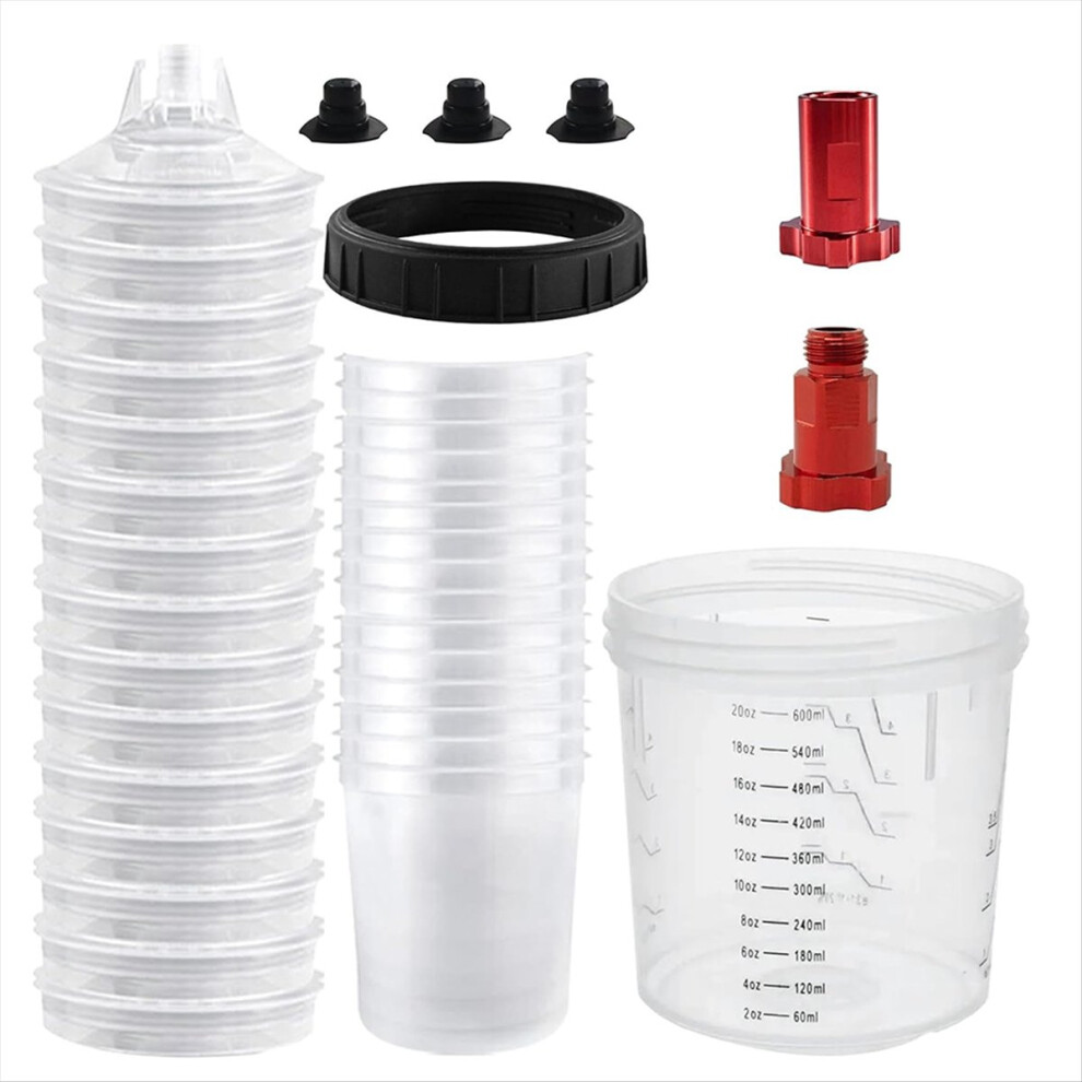 Paint Cups For Automotive Paint, Hvlp Paint Mixing Cups 20 Ounce (600Ml) Kit With Retainer Ring,Adapter, Paint Stirrer 4712517088933