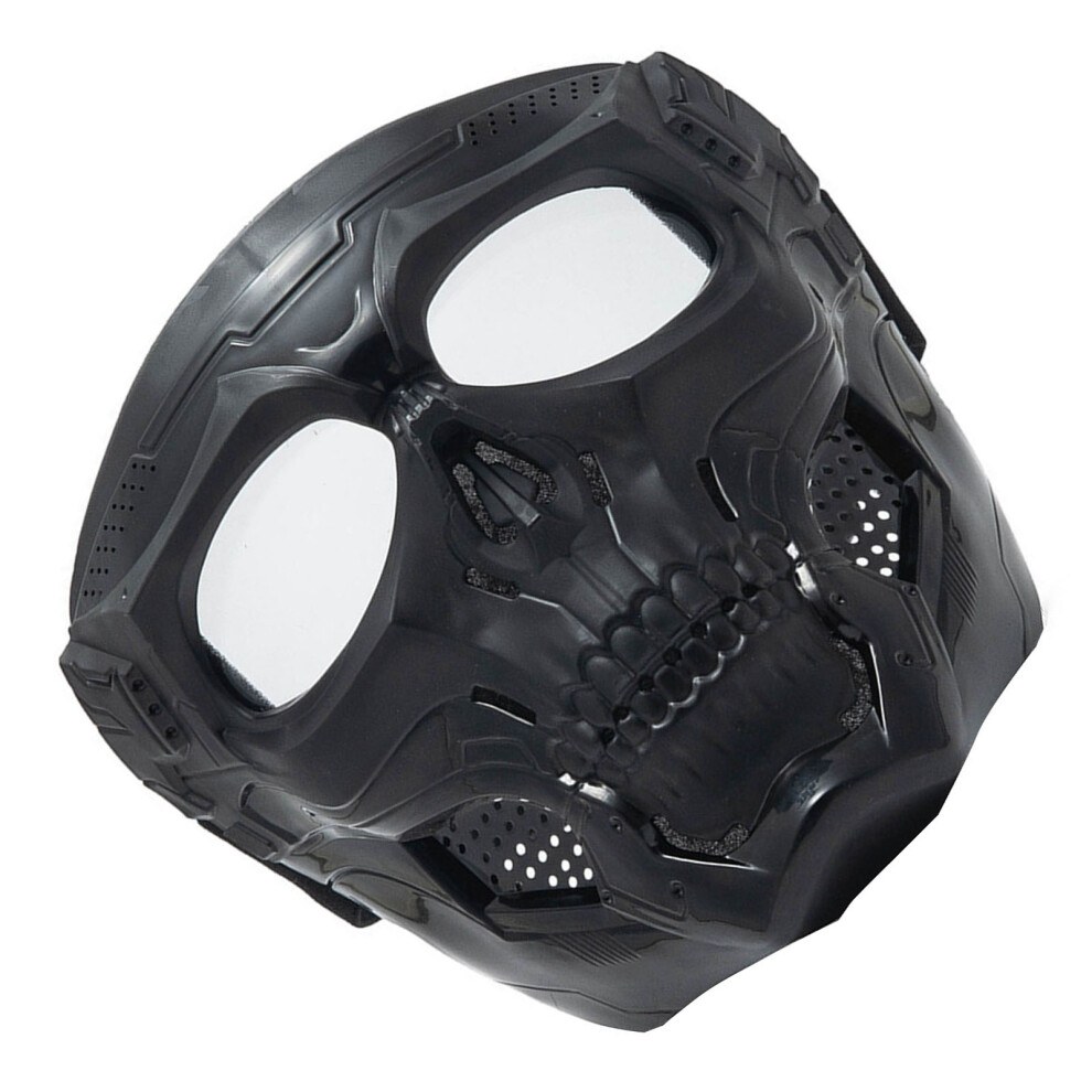 Motorcycle Goggle Mask Skull Shape Racing Goggles Transparent Lens Black 9481354078012