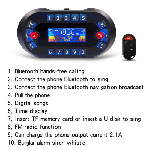 Motorcycle Bluetooth Speaker Amplifier Output 2.1A MP3 Player Black 2