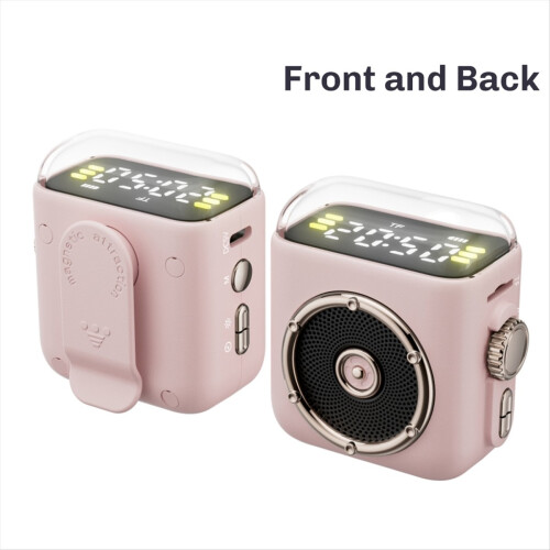 Mini Bluetooth Speaker Time Display Hifi Sound Music Box Pink 2