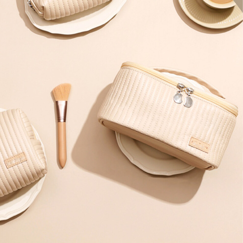 PU Open Lid Cake Shape Makeup Bag, Soft Color Portable Cosmetic Storage
