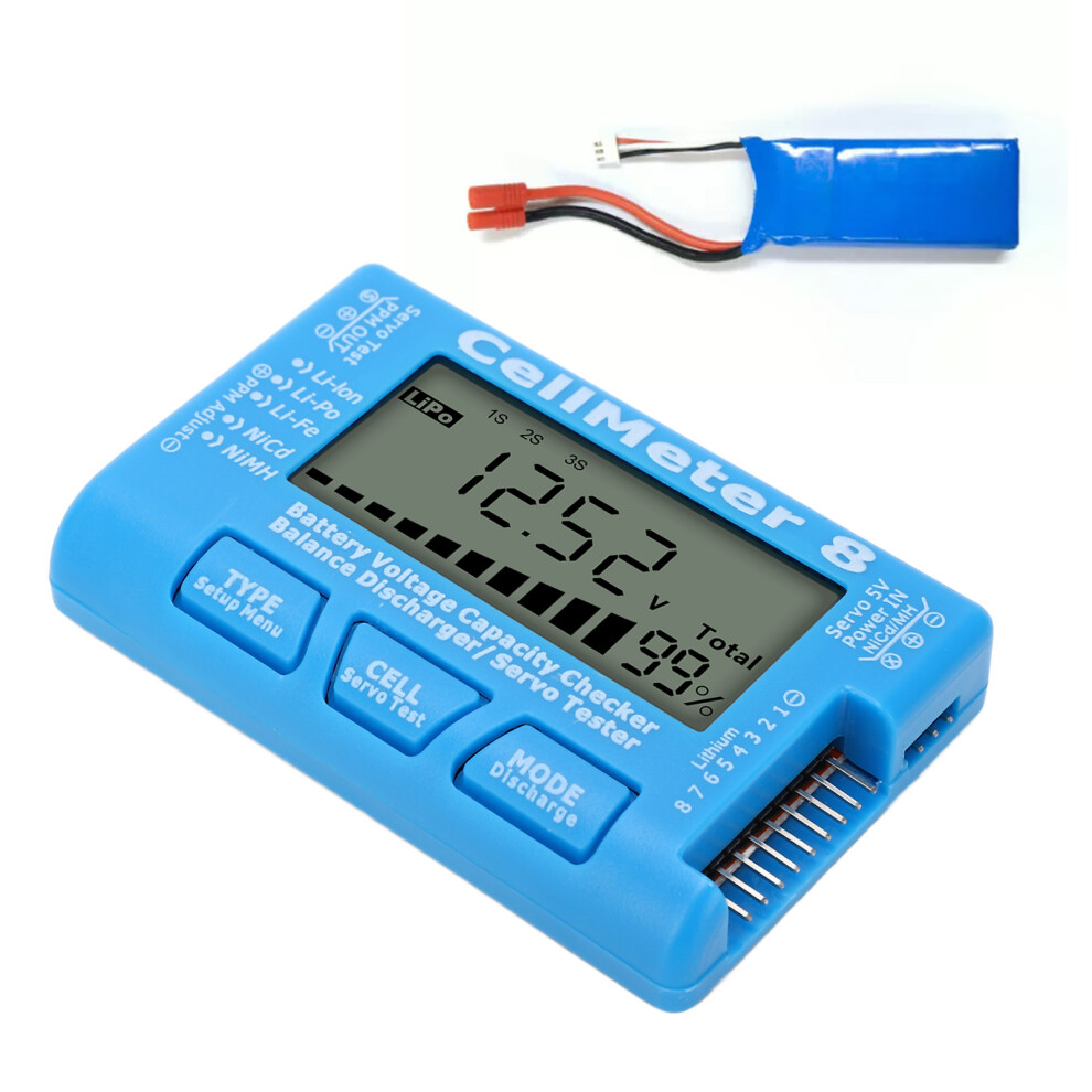 Digital Battery Capacity Checker Tester For Lipo Nimh Li Ion 2S-8S Blue 8711354086481
