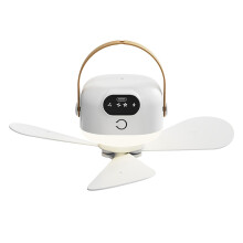 USB Rechargeable Hanging Fan With Remote 3 Speed Quiet Operation LED Light For Camping Tents And Bedrooms