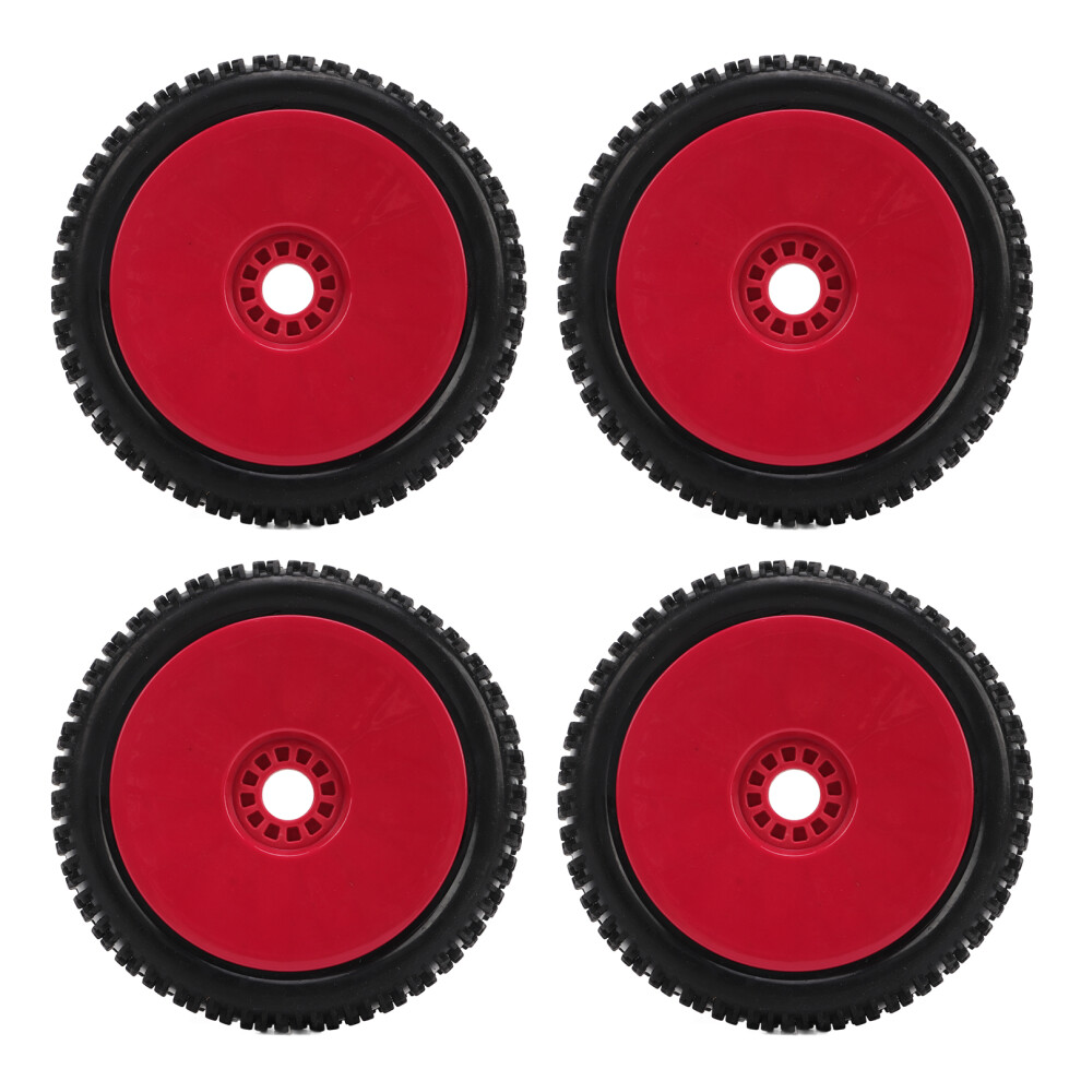 4Pc 1/8 Rc Off Road Rubber Wheel Tires (112Mm Diameter) Red 3111354090269
