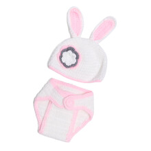baby hasen-outfit strick mütze hose flower bunny pink weiß