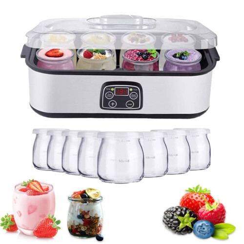 Stainless Steel Yoghurt Maker Automatic With Constant Temperature Control Timer Digital Yoghurt Maker 8 Glass Cups