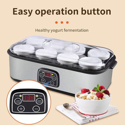 Stainless Steel Yoghurt Maker Automatic With Constant Temperature Control Timer Digital Yoghurt Maker 8 Glass Cups 1
