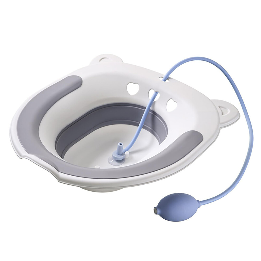 Gray Sitz Bath Seat For Hemorrhoids Foldable Perineal Soaking Bath Over Toilet Seat With Flusher Hose 39X37 Cm
