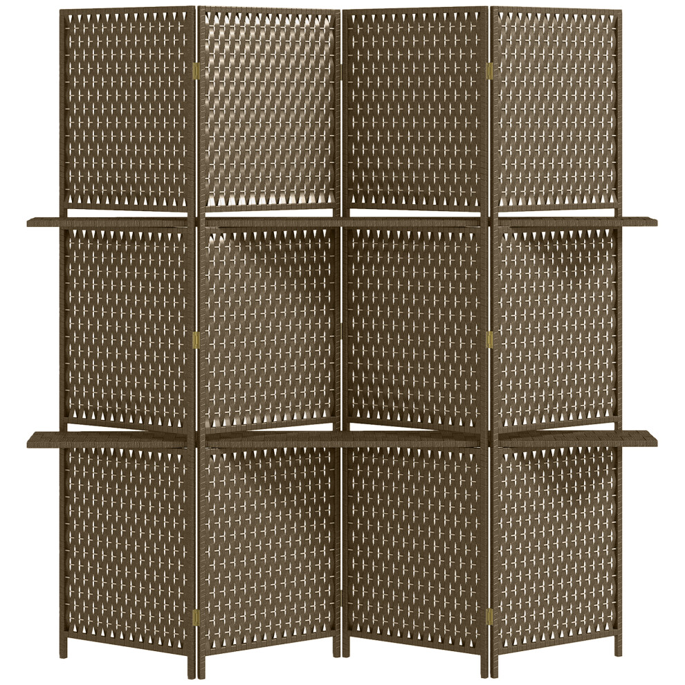 Room Divider 4-Panel with Shelves Foldable Privacy Screen Brown Wave Fibre 180cm Indoor Partition for Bedroom & Office-image-OPC-PMDSPKS-NEW