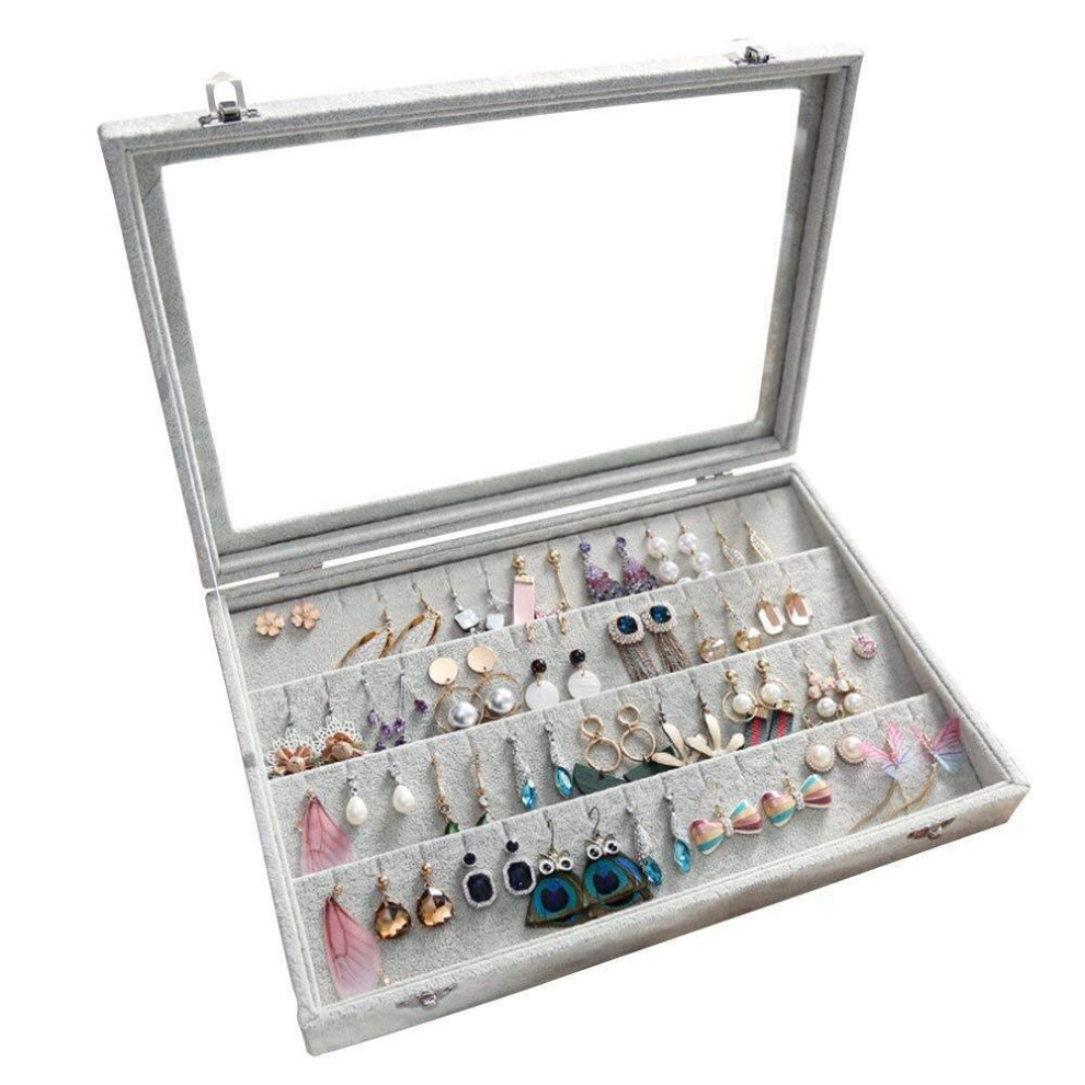 Earrings Organiser Velvet Clear Lid Earring Holder 40 Pairs Storage Box Lockable Dustproof 13.14 L x 9.18 W-image-OPC-PMDSY9N-NEW