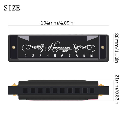 IRIN 10-Hole C Key Harmonica 20 Tones with Case - Compact & Portable