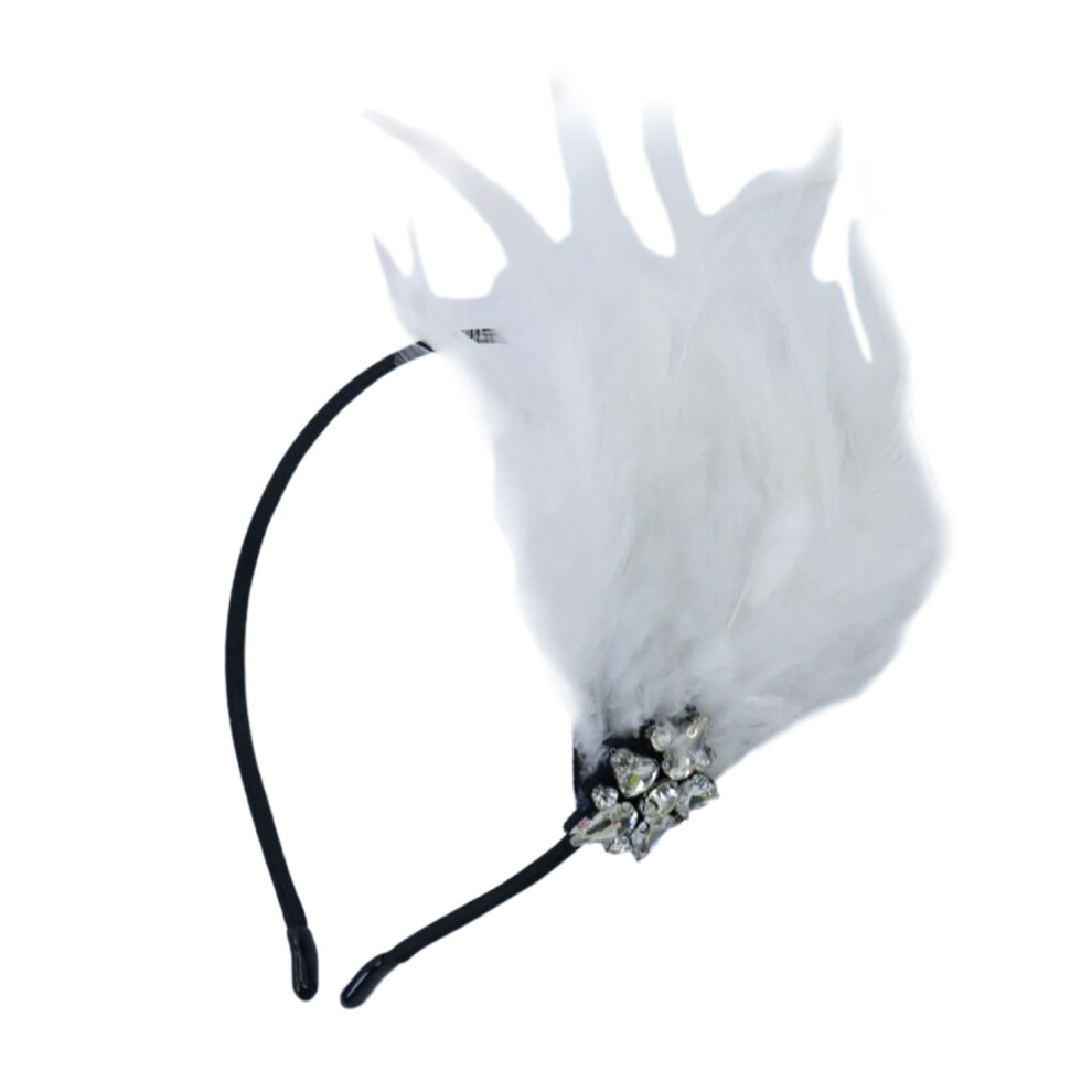 White Flapper Women Party Headband Masquerades Feathered Hair