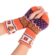 Teens Girl Colorful Christmas Gloves Decorative Arm-orange
