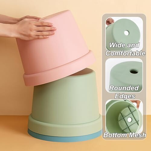Lightweight Non-Slip Plastic Footstool, Stackable, One-Piece Design, Medium Green, For Bathroom And Home, Shoe Changing 2