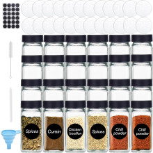 24 Pack 120ml Glass Spice Jars with Black Lids, Labels and Funnel