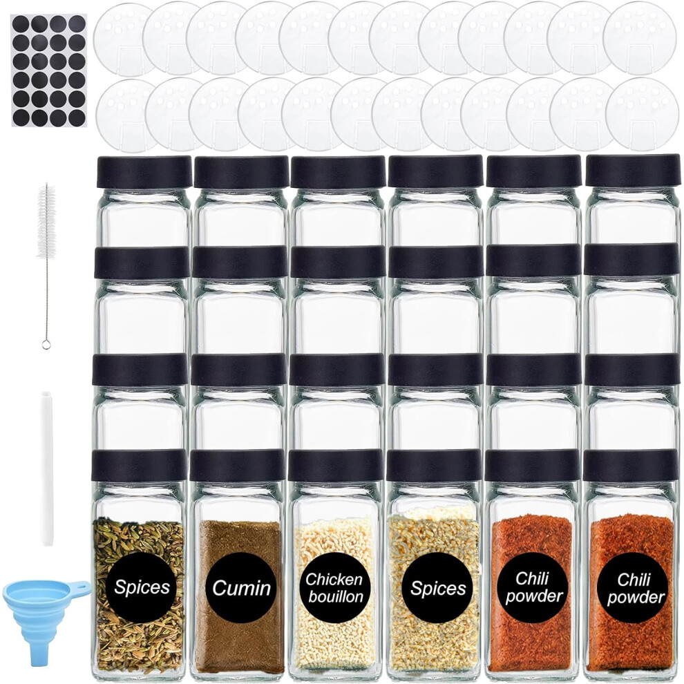 Loohaoc 24 Pack 120Ml Glass Spice Jars With Lids, Labels And Funnel Black