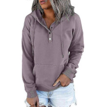 (3XL, Purple) Womens Casual Drawstring Hoodie with Button Closure and Long Sleeves