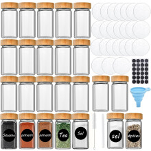 24 Pack 120ml Glass Spice Jars with Bamboo Lids, Labels and Funnel