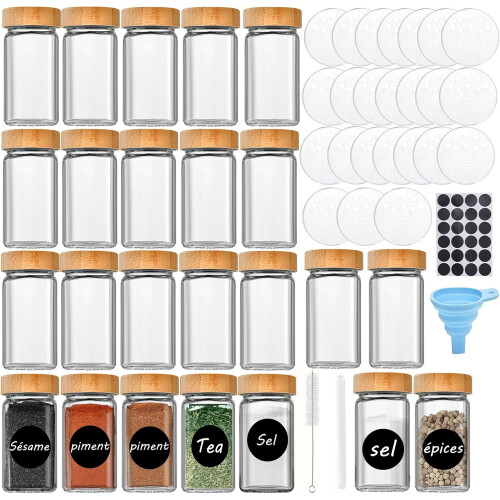 24 Pack 120ml Glass Spice Jars with Bamboo Lids, Labels and Funnel on OnBuy