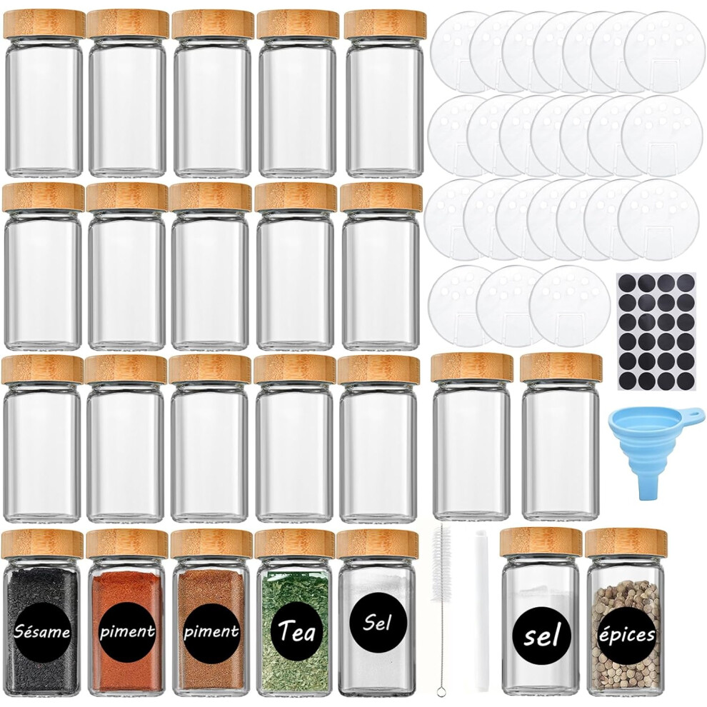 New 24 Pack 120Ml Glass Spice Jars With Bamboo Lids, Labels And Funnel