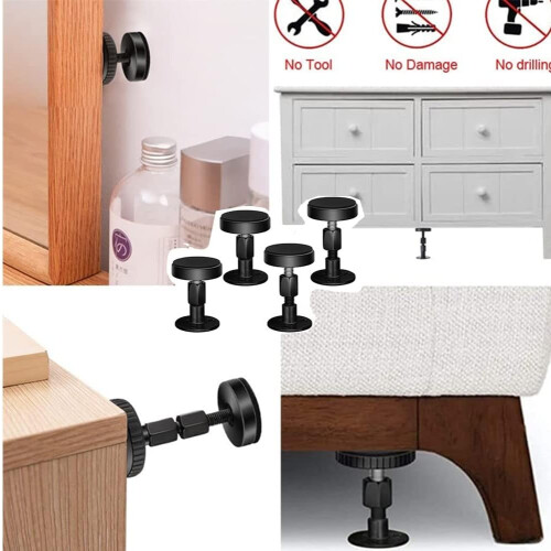 Adjustable Threaded Bed Frame Anti-Shake Tool 4-Piece Set, Black, 30-68mm, Headboard Stoppers For Beds Cabinets Sofas 2
