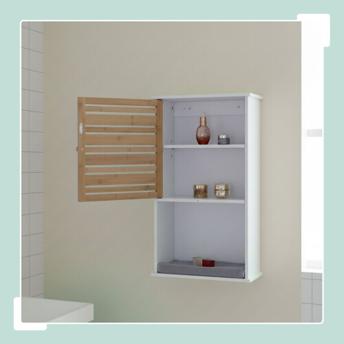 Badezimmer-Wandschrank, Bambustür, verstellbare Einlegeböden