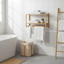 Badezimmerregal aus Bambus mit Handtuchhalter und Haken