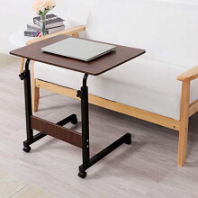 (Antique wood color) Height Adjustable Mobile Table 40x60-(67-80) cm with Metal Frame & Rolling Castors