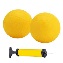 (5 Inch 2pcs) Spike Replacement Balls for Mini Volleyball - Strong Soft Yellow Roundnet Game Balls with Air Pump for Pool, Lawn, Beach, and Backyard