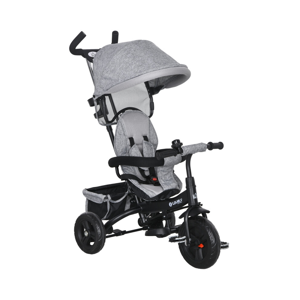 Kids 6-in-1 Trike with Push Handle Canopy Safety Belt Storage Footrest Brake System for 1-5 Years Grey-image-OPC-PMDTTM2-NEW