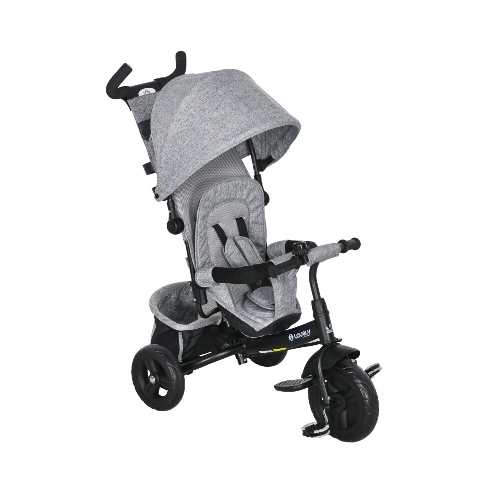 Multi-Function Kids Trike with Parent Handle Canopy & 5-Point Safety Belt Footrest Storage Brake for 1-5 Years Grey-image-OPC-PMDTV5R-NEW