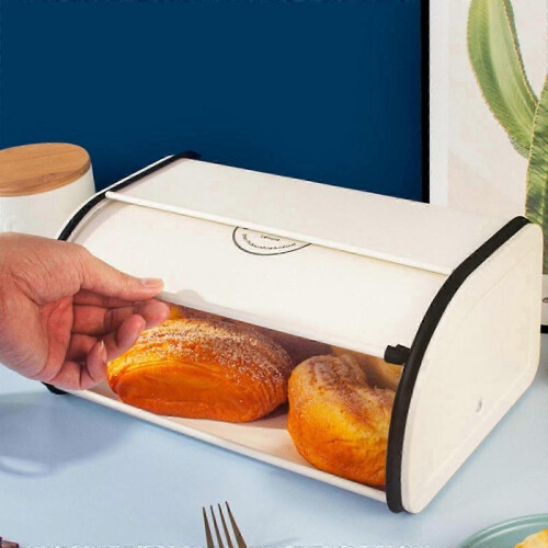 (White L)Retro Bread Box Iron Practical Storage Container for Countertop Household Farmhouse 25-26s 2