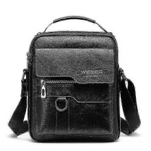 (Black) Men Shoulder Bag PU Leather Messenger Bag Crossbody Handbag Satchel Sling Bags 25-26s