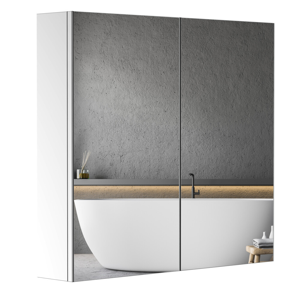 Stainless Steel Bathroom Wall Cabinet with Mirror and Double Doors 60x55cm - Rust-Resistant Bathroom Storage Solution-image-OPC-PMDV5N2-NEW