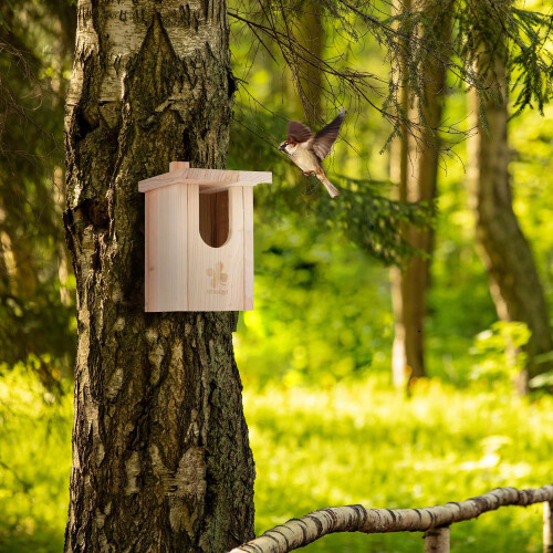 Vogelhaus Naturholz Halbhohle Vögel 1