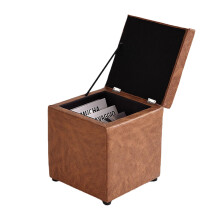 11.8inch Storage Ottoman Cube Design Square Vanity Stool Foot Rest PU Leather Coffee For Living Room Bedroom Dorm