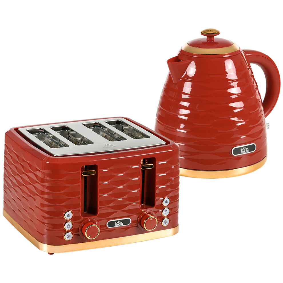 3000W Rapid Boil Electric Kettle 1.7L & 4 Slice Toaster Set in Red 7 Browning Levels & Removable Crumb Trays-image-OPC-PMDV7WK-NEW