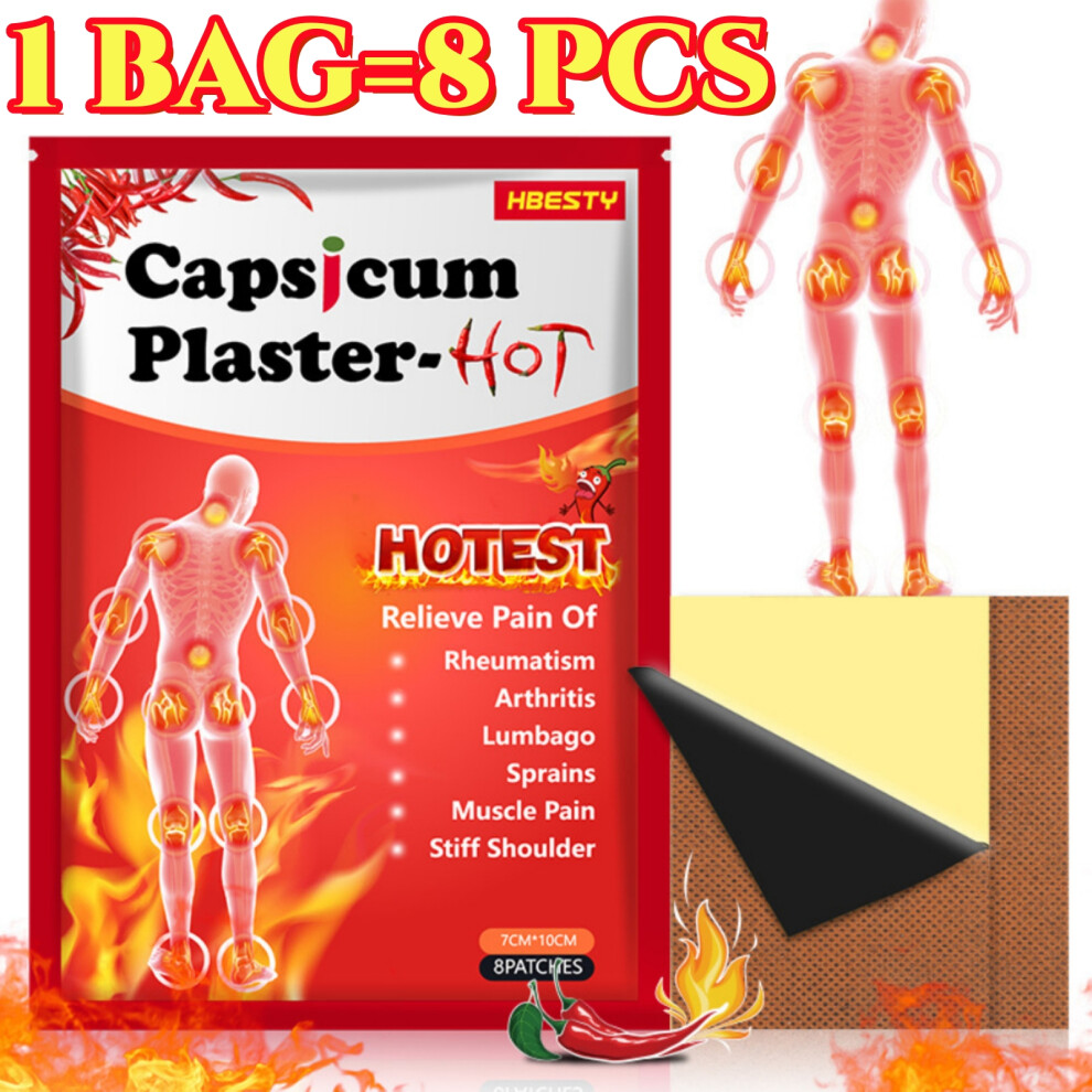 8PCS/Bag Capsicum Plaster Hot Pain Relieving Patch Muscle Strain Pain Back Pain