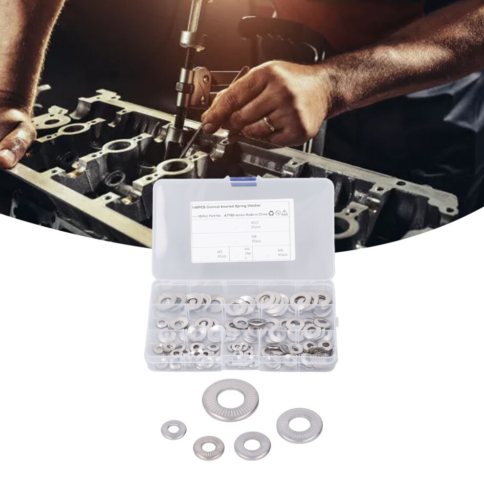 140Pcs Stainless Steel Knurled Conical Spring Washers M4-M10 4651354196671