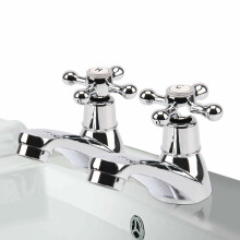2pcs Taps Twin Traditional Bath Bathroom Basin Sink Chrome Hot & Cold