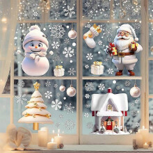 (3D Christmas) christmas window clings snowflake decorations for glass holiday party decals 4 sheets