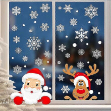 (Red Deer Old Man) christmas window clings snowflake decorations for glass holiday party decals 4 sheets
