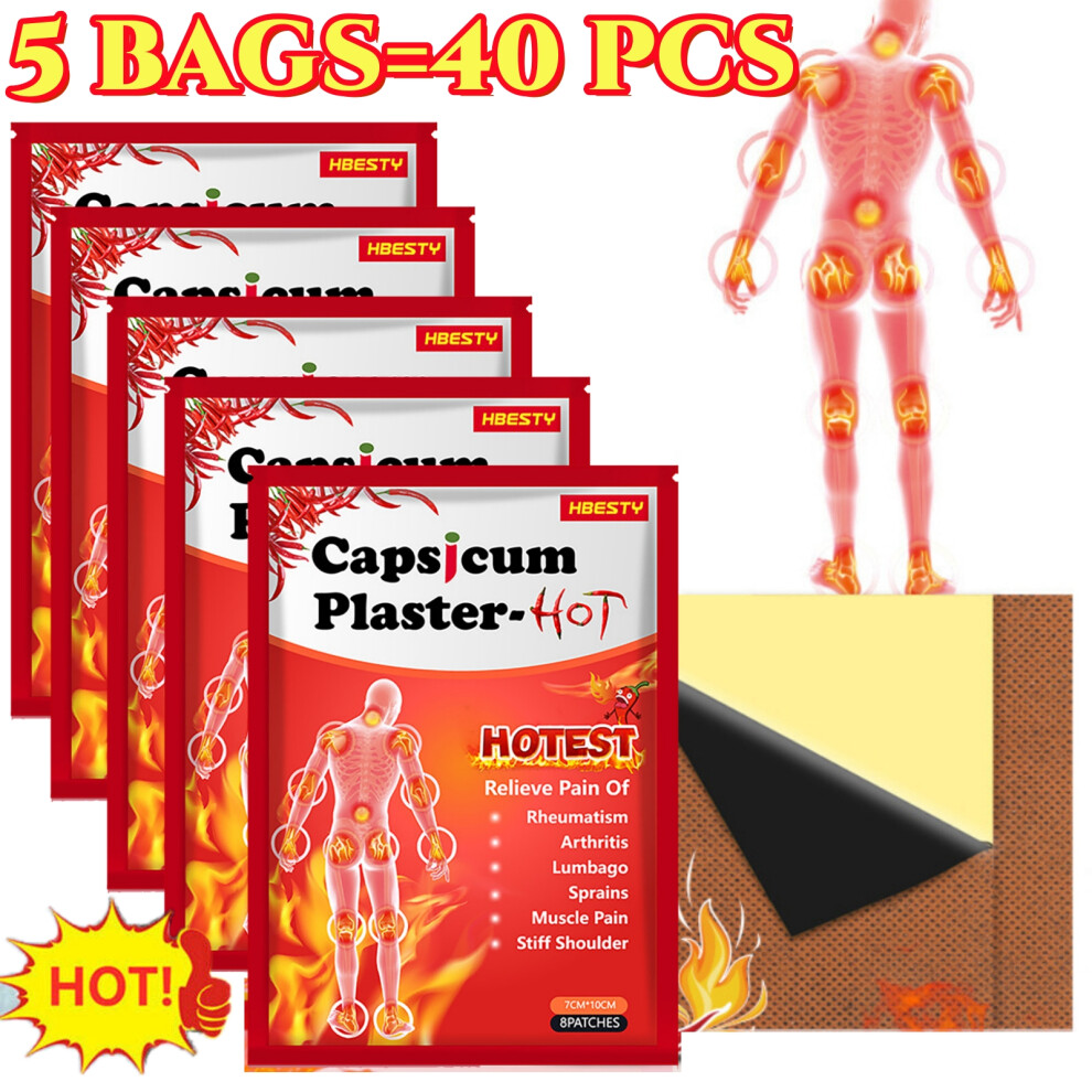 40PCS Capsicum Plaster Hot Pain Relieving Patch Muscle Strain Pain Back Pain