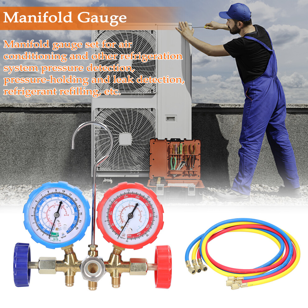 Brass Manifold Gauge Set For R12/R22/R134a/R502, 5Ft Hoses, Dual Valves 3461354199548