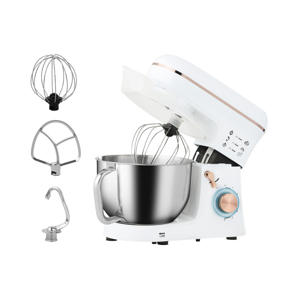 Food Mixer 5L 1400W Electric Stand Mixer with 6 Speeds Stainless Steel Bowl Beater Dough Hook Splash Guard for Baking White-image-OPC-PMDVDT2-NEW